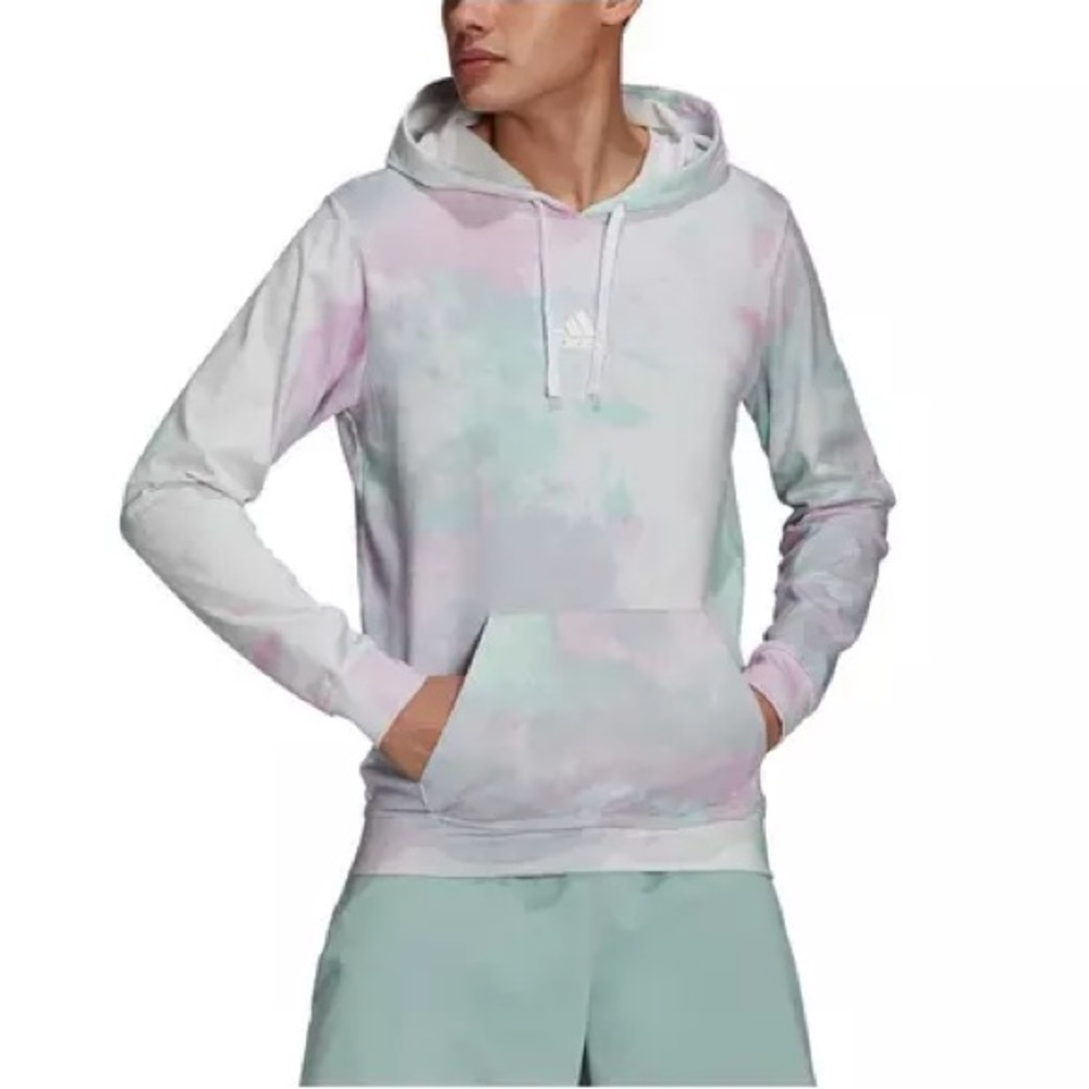 ADIDAS Men's Green/Purple Essentials Tie-Dyed Inspirational Hoodie - Small